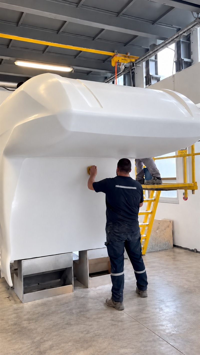Glasfaser-Monocoque Handwerkskunst in der Hotomobil-Fabrik